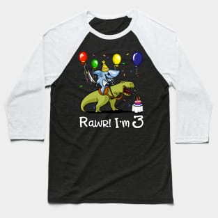 Rawr Kids 3rd Birthday Shark Riding T-Rex Dinosaur Baseball T-Shirt